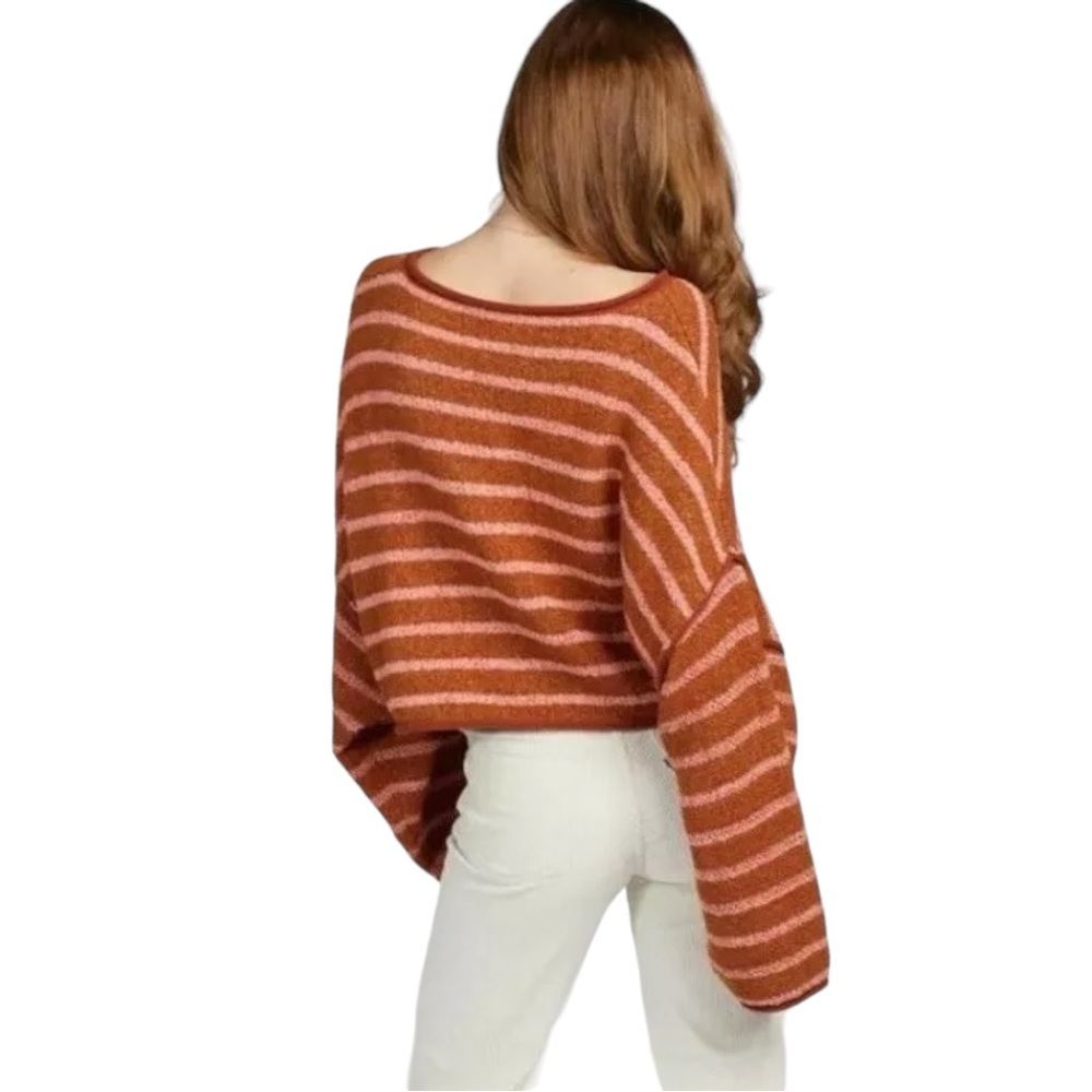Free People Bardot Slouchy Sweater in Cedar Flower Combo Stripe Sz S - Picture 14 of 14